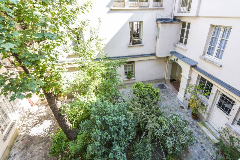 Cour arborée / vue depuis le balcon du loft / rue Notre Dame des Champs - 75006 Paris