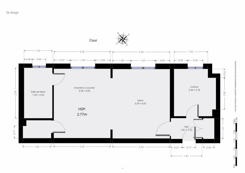 Plan 2D - 2 pièces à rénover en étage avec ascenseur - 17 rue de Sèvres, 75006 Paris