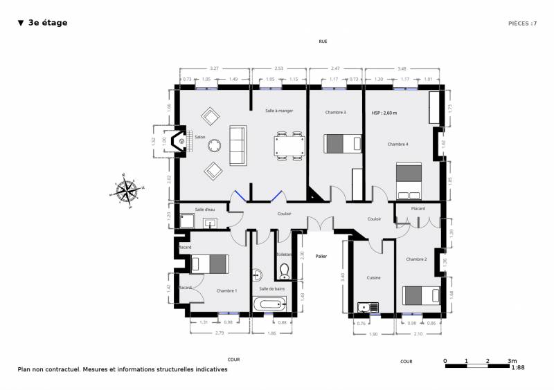 Plan 2D - rue Bréa - appartement familial avec 4 chambres - Paris 6ème