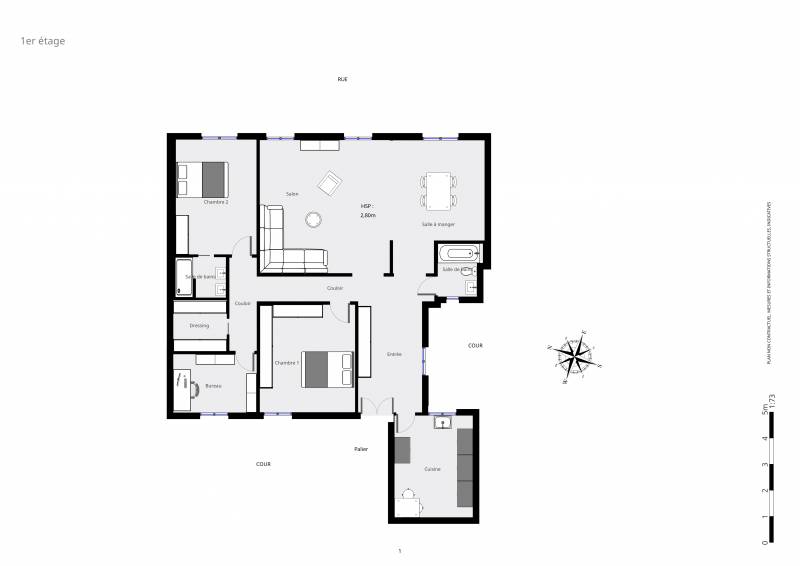 Plan 2D - appartement familial entièrement rénové - Paris 6ème - Century21 Assas Raspail