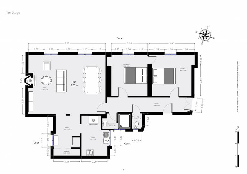 Vente - Plan 2D - appartement rue Madame, Paris 6