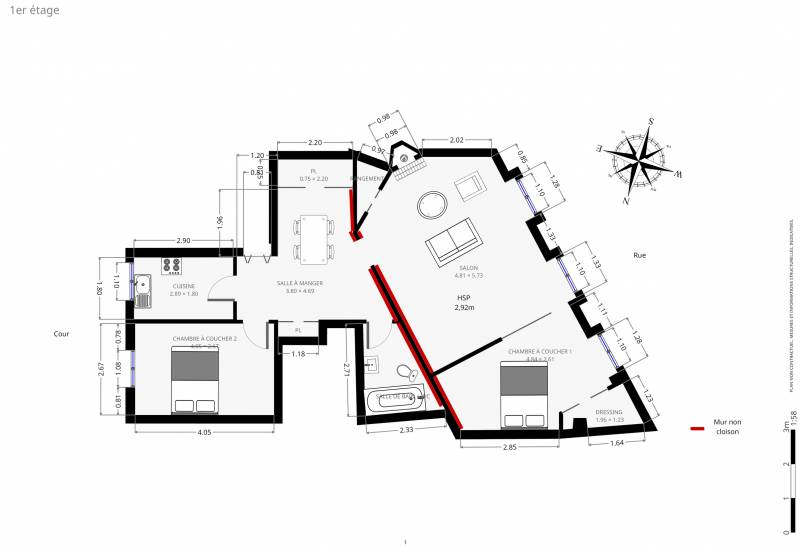 Plan 2D - rue Notre-Dame des Champs, Paris 6 - Century 21 Assas Raspail