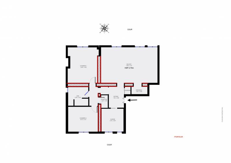 NON DISPONIBLE - Location vide - Appartement 3 pièces avec 2 chambres - Paris 14ème / limite 6ème : Boulevard du Montparnasse - métro Vavin  