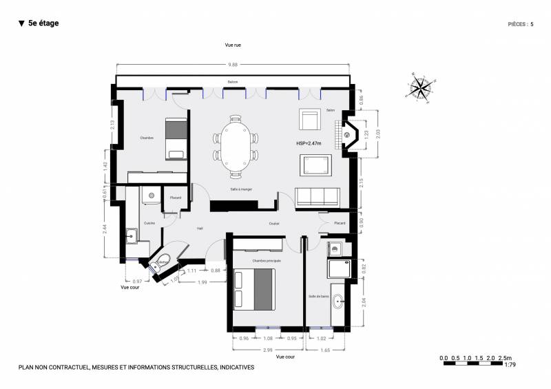 Appartement 3/4 pièces avec balcon filant situé au 5ème étage par escalier - Paris 14ème proche 6ème : rue du Départ | quartier Montparnasse  