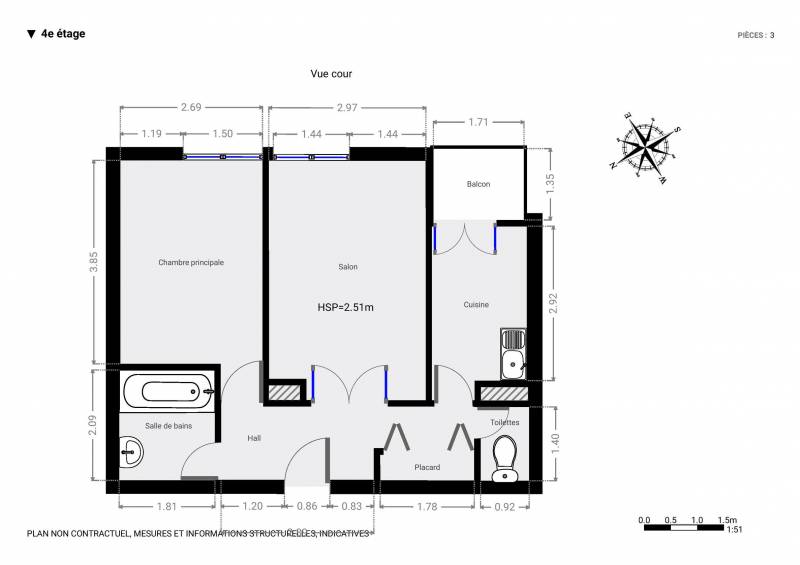 Appartement 2 pièces au 4ème étage avec ascenseur, balcon et parking : Paris 6ème : impasse Robiquet | quartier Notre-Dame des Champs  
