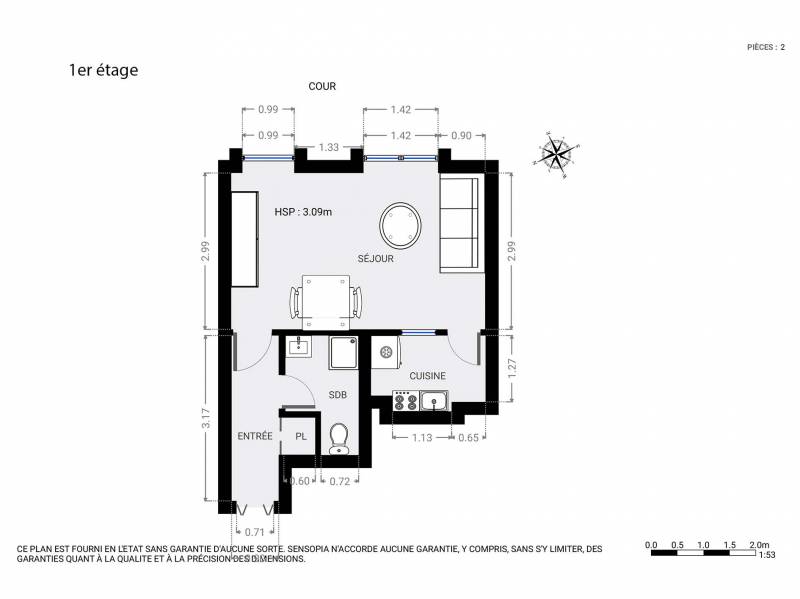 Studio situé au 1er étage avec vue sur une cour arborée - Paris 5ème : rue Saint-Jacques | Panthéon  