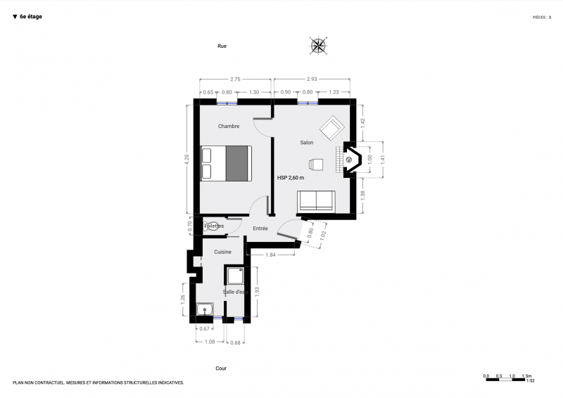 Appartement 2 pièces situé au 6ème et dernier étage avec ascenseur - Paris 12ème : rue de Picpus | métro Bel-Air - Daumesnil  