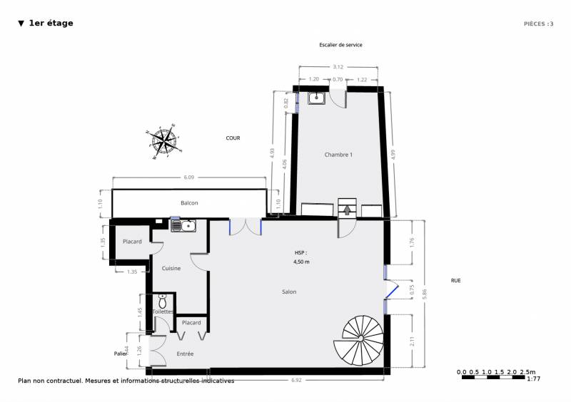 Plan 2D du loft / 1er niveau au 1er étage / rue Notre Dame des Champs / 75006 Paris