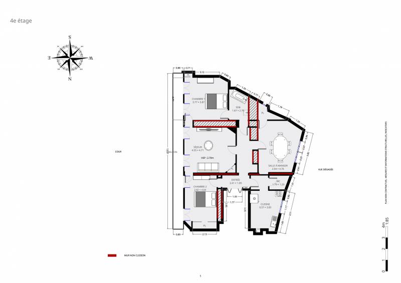 Plan 2D - appartement avenue de l'Observatoire - Paris 14ème