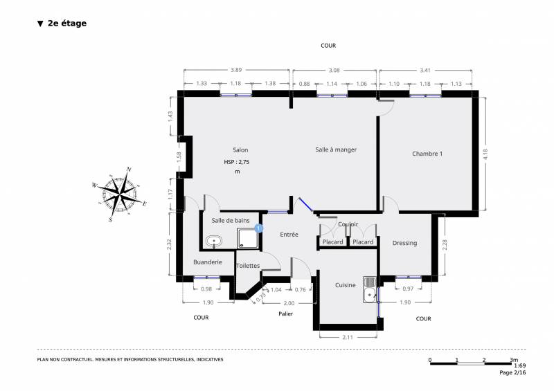 Plan 2D T2/T3 à rénover rue Delambre Paris 75014