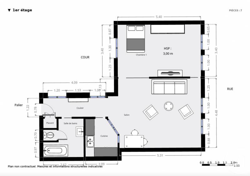 Plan 2D - appartement T2 à vendre rue Princesse - Paris 6ème
