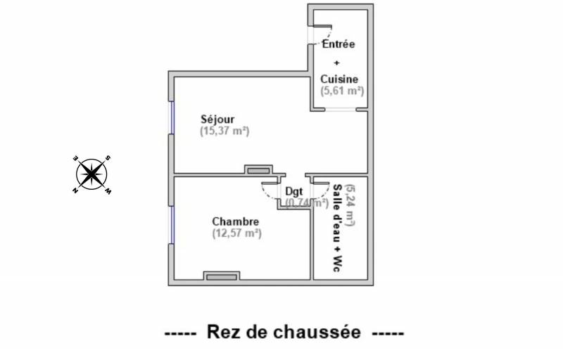 Appartement 2 pièces de 40m² situé au rez-de-chaussée au calme sur cour arborée - Paris 6ème : rue d'Assas  