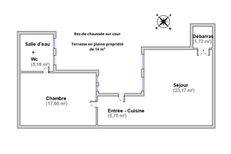 Appartement deux pièces avec terrasse au rez-de-chaussée sur cour - Paris 6ème : rue Mazarine - métro Odéon  