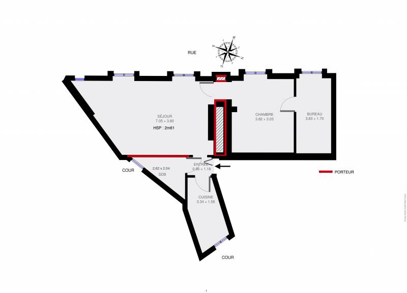 Agence immobilière Paris 6ème - plan 2D d'un appartement à vendre au dernier étage avec vue dégagée