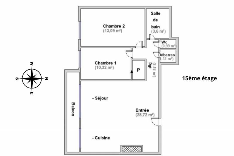 Appartement 3 pièces entièrement rénové avec balcon au 15ème étage avec ascenseur - Paris 14ème : rue d'Alésia | métro Plaisance  