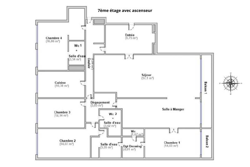 Appartement familial traversant de 167 m² avec vues exceptionnelles - Paris 6ème : rue de Vaugirard - métro Vaneau - Duroc  