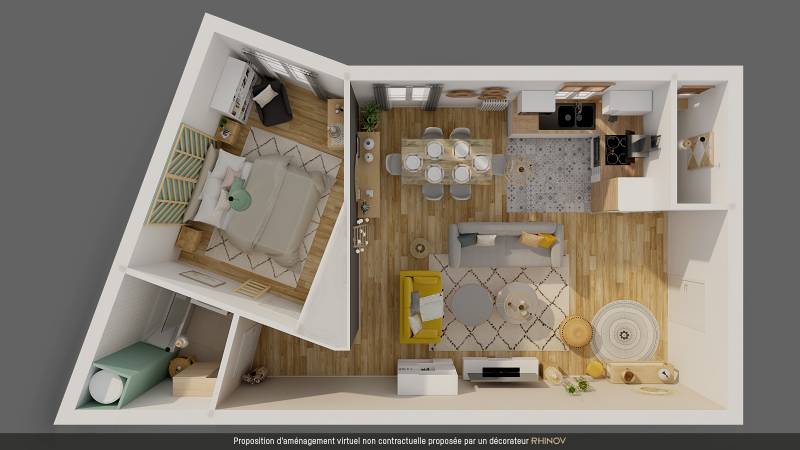 Appartement à vendre - plan home staging virtuel - investissement locatif - Century 21 Assas Raspail - agence immobilière Paris 6